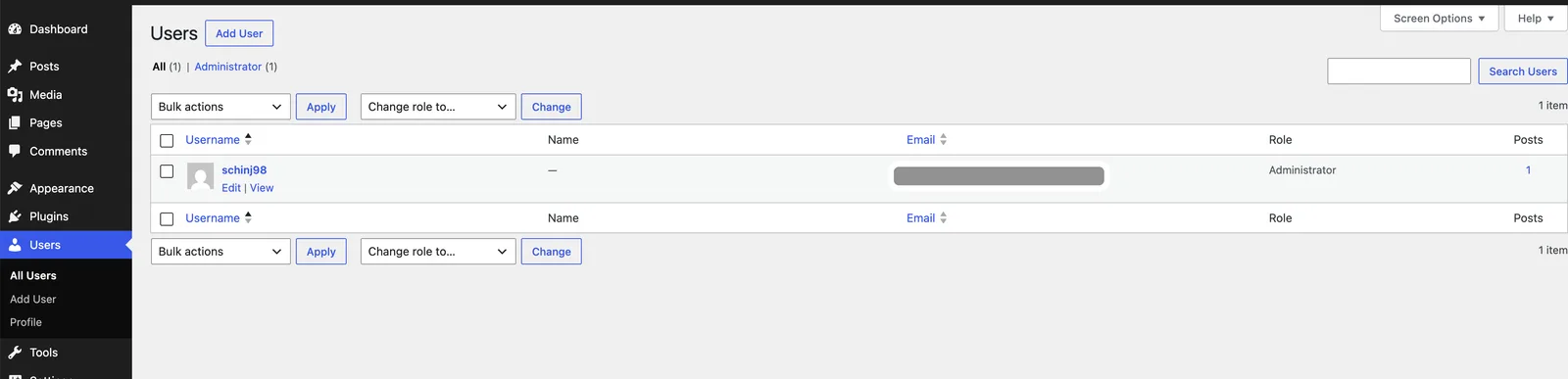 wp admin - users panel